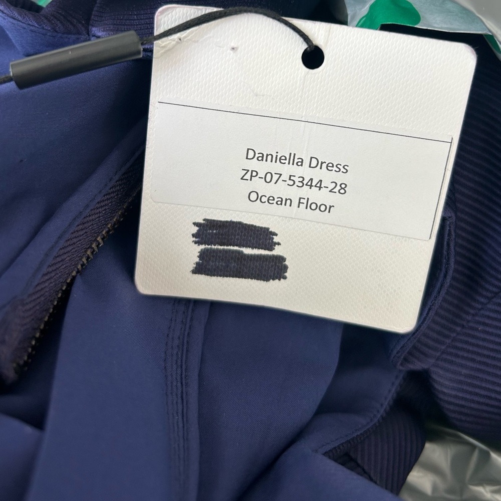 NWT ZAC Zac Posen Daniella Scalloped Ocean Floor Navy Off Shoulder Sheath Dress - Picture 8 of 12